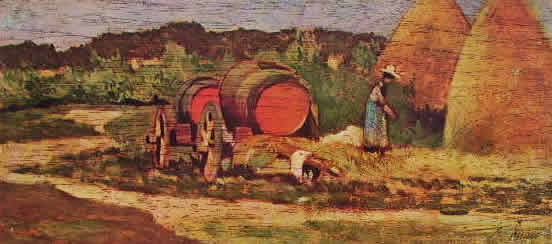 Giovanni Fattori: Le botti rosse, cm. 13 x 28,5 Milano collezione Jucker.